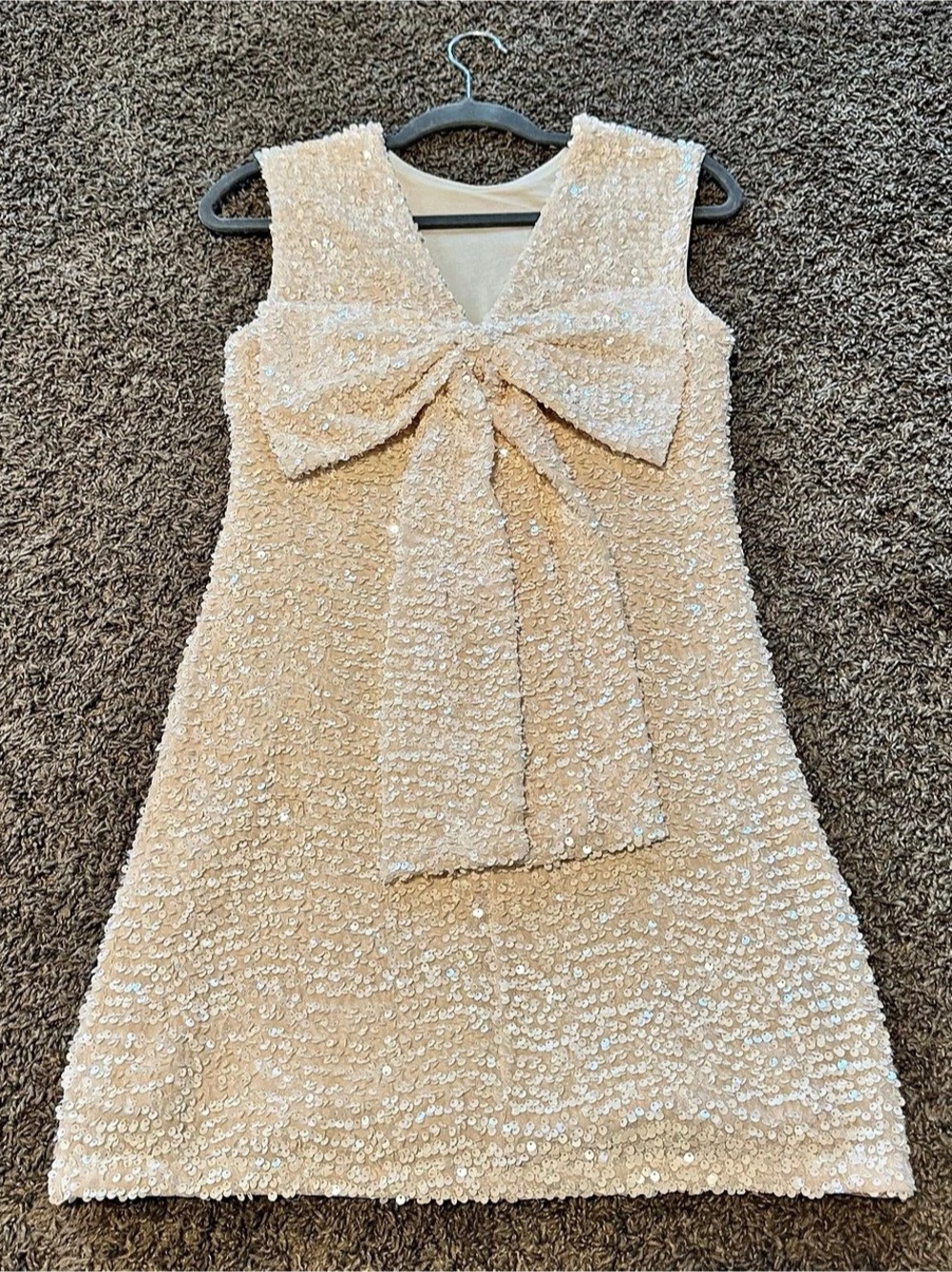 H&M Bow-Detail Sequined Dress in White Size Small